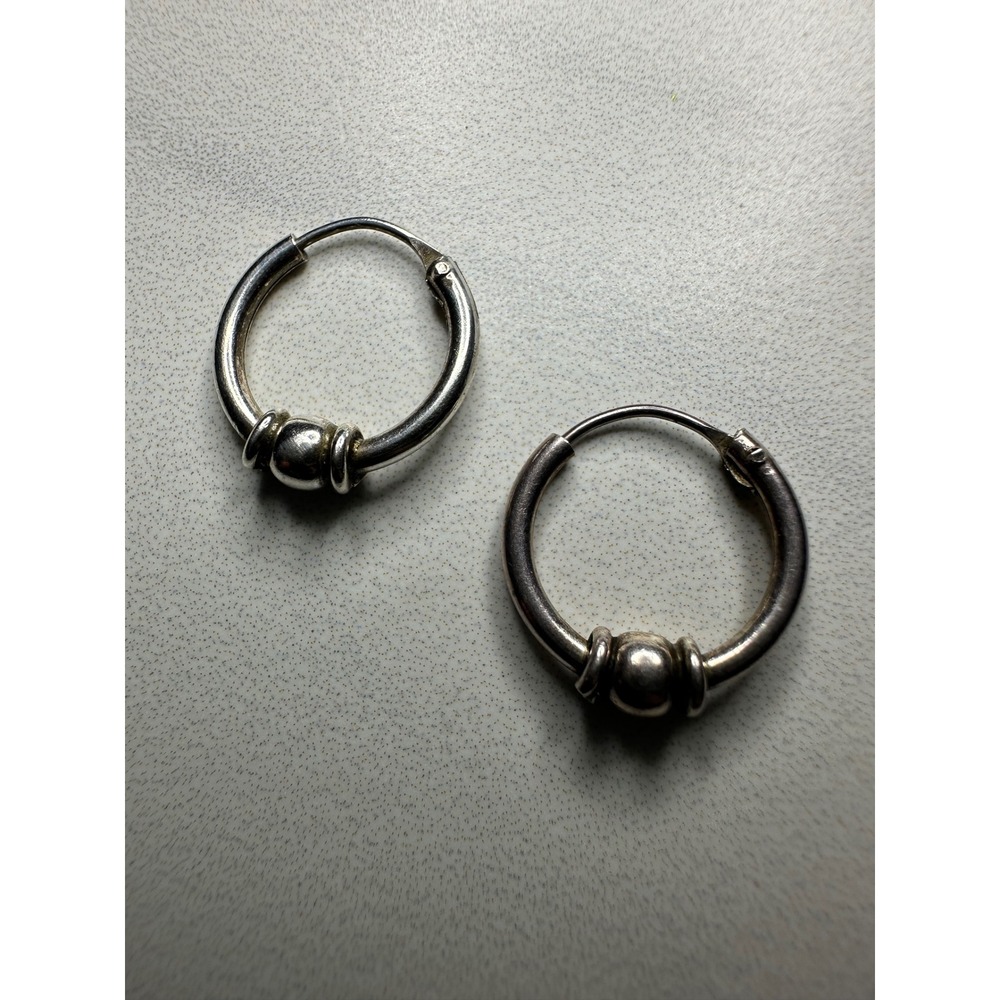 Sterling Silver Bead Endless Sleeper Hoop Earrings Set of 4 12mm Minimalist Boho